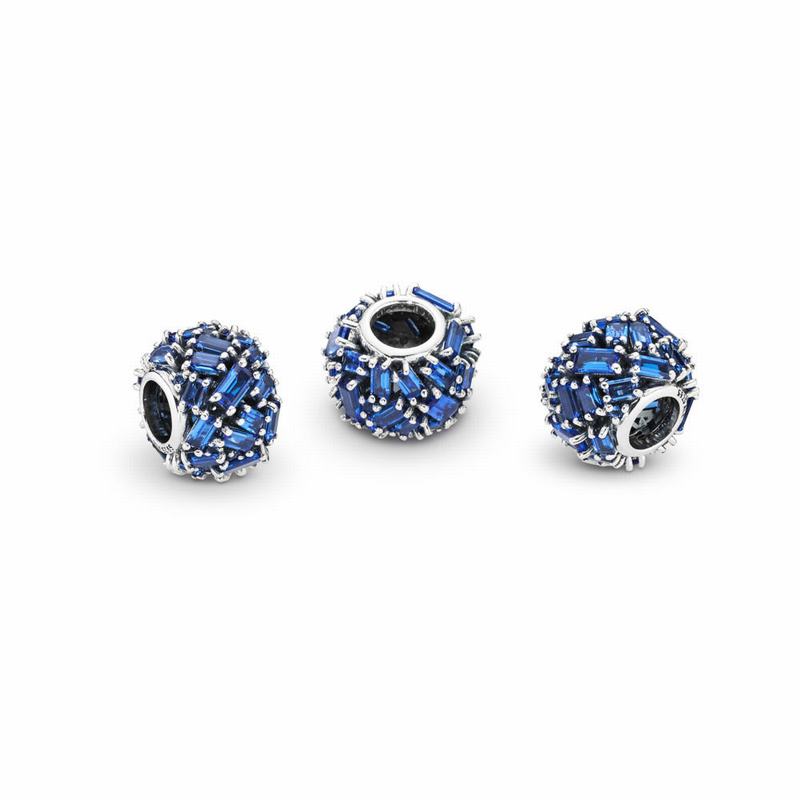 Pandora Chiselled Elegance Charm Ireland - Sterling Silver/Blue/Crystal - 496280ZPE